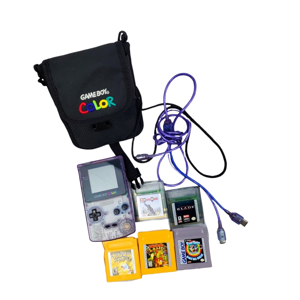 Clear-purple Gameboy color with 5 games| case| trading cable
